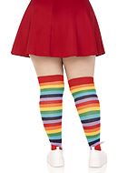 Lårhöga stockings, färgrika ränder, plus size